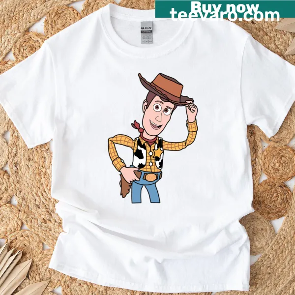 Graphic of Cowboy Woody and Buzz on a kids' t-shirt