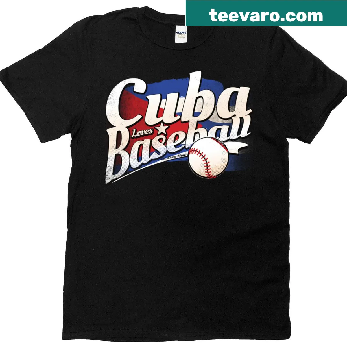 Cuban flag and baseball graphic T-shirt celebrating Cuban pride — on a men's t-shirt