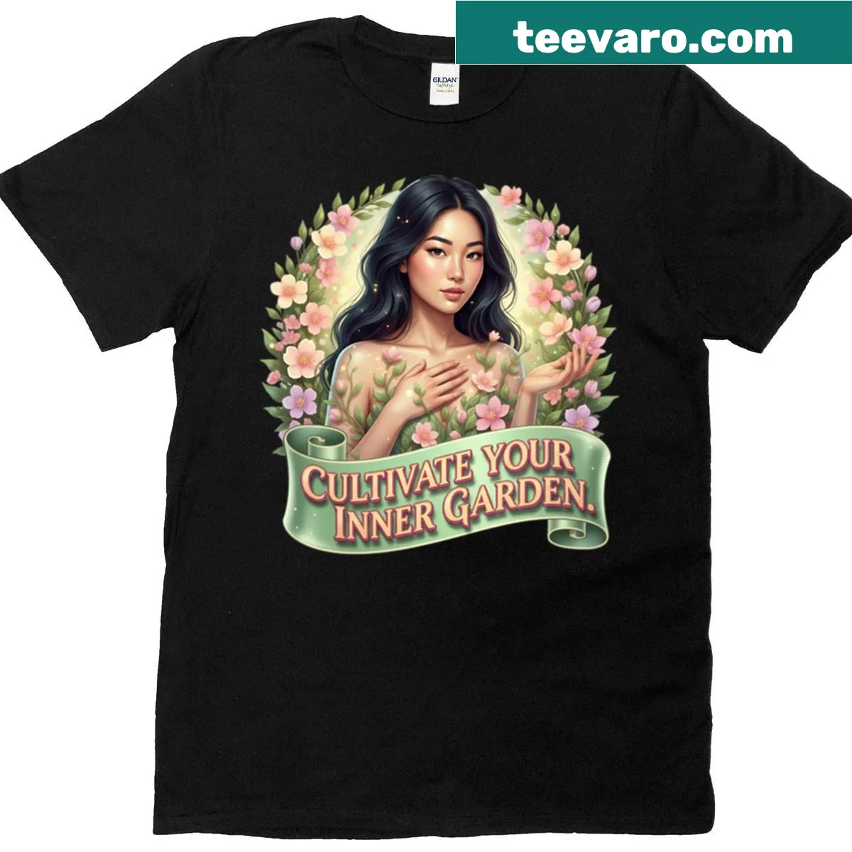 Floral graphic promoting self-love and growth on t-shirt — on a men's t-shirt