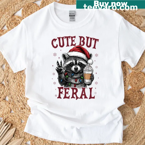 Funny Santa raccoon cartoon t-shirt for Christmas