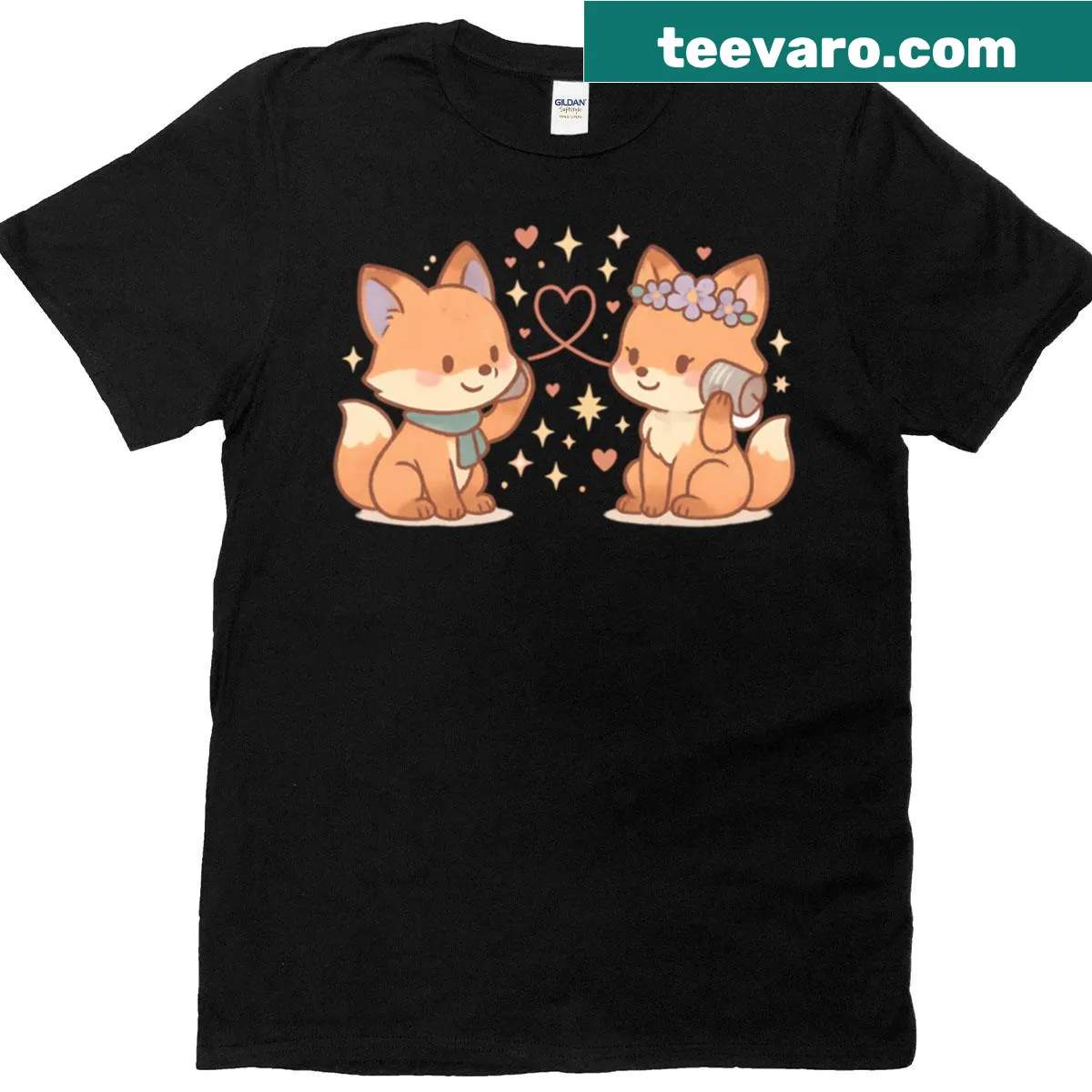 Illustration of cute fox couple on a T-shirt with playful design — on a men's t-shirt