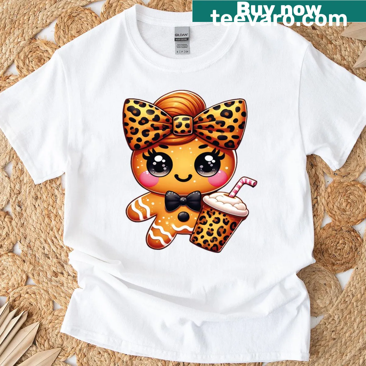 Cute Christmas gingerbread leopard design T-shirt — on a men's t-shirt