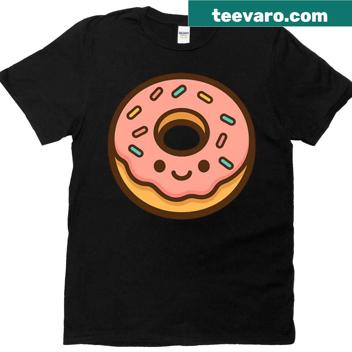 Kawaii donut graphic tee featuring a cute smiling dessert — on a men's t-shirt