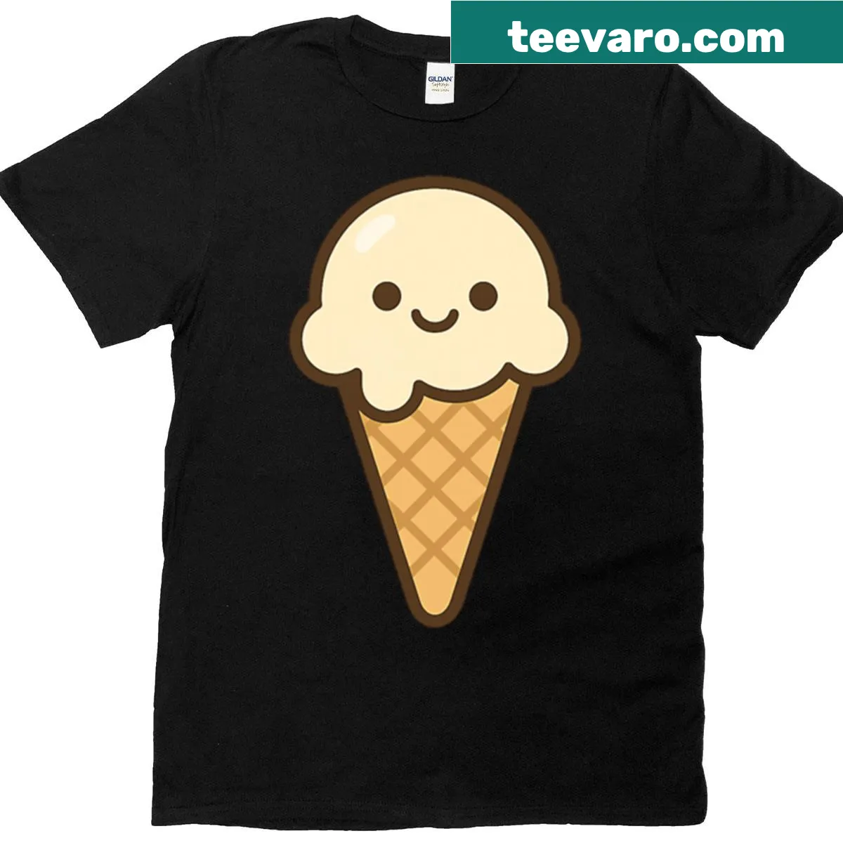 Kawaii ice cream cone with a happy face design — on a men's t-shirt