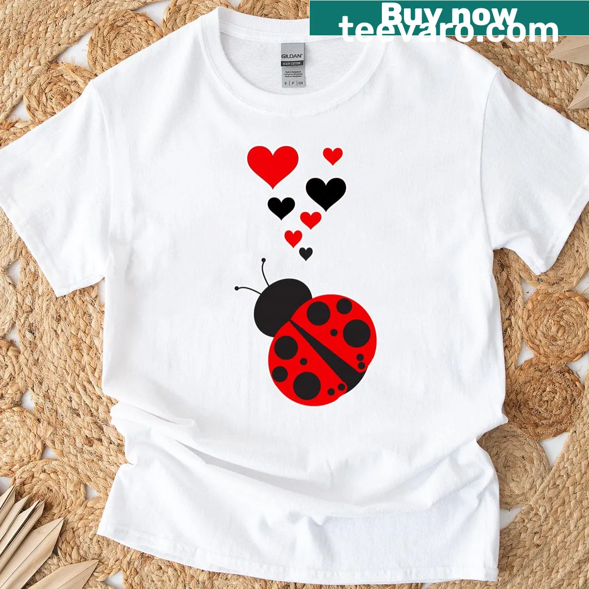 Cute t-shirt design with a ladybug and hearts for kids — on a men's t-shirt