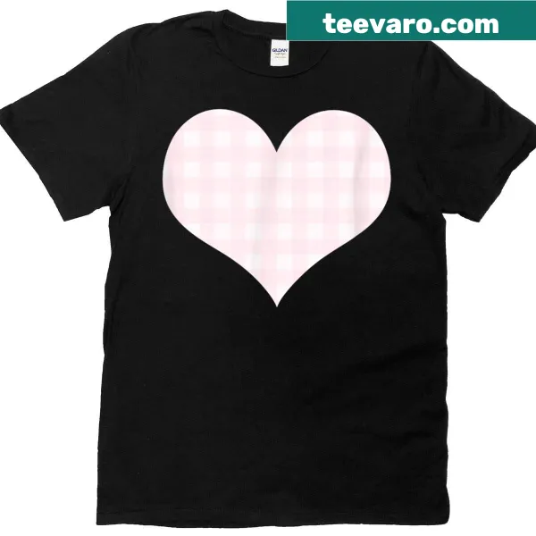 Light pink gingham check patterned t-shirt with a minimalist design