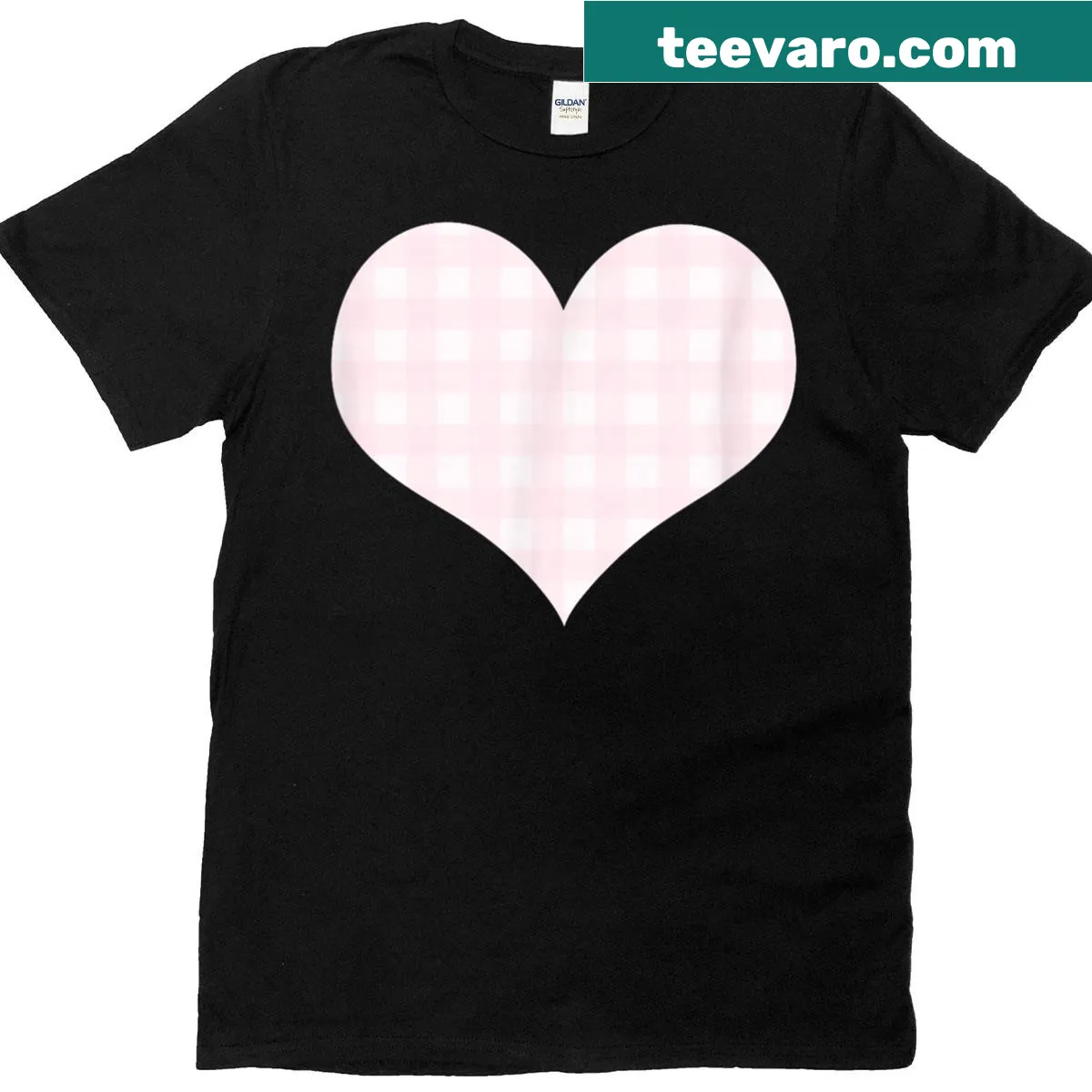 Light pink gingham check patterned t-shirt with a minimalist design — on a men's t-shirt