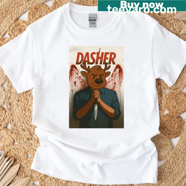 Illustrated T-shirt featuring Dasher the reindeer for Christmas