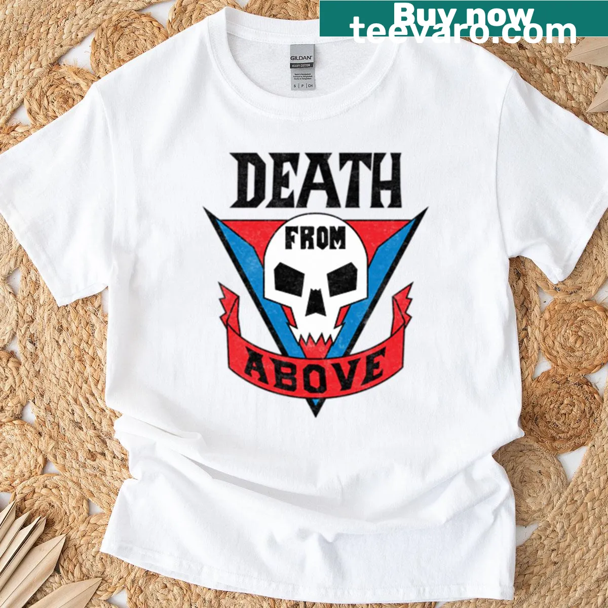 Bold graphic design of 'Death From Above' on T-shirt — on a men's t-shirt