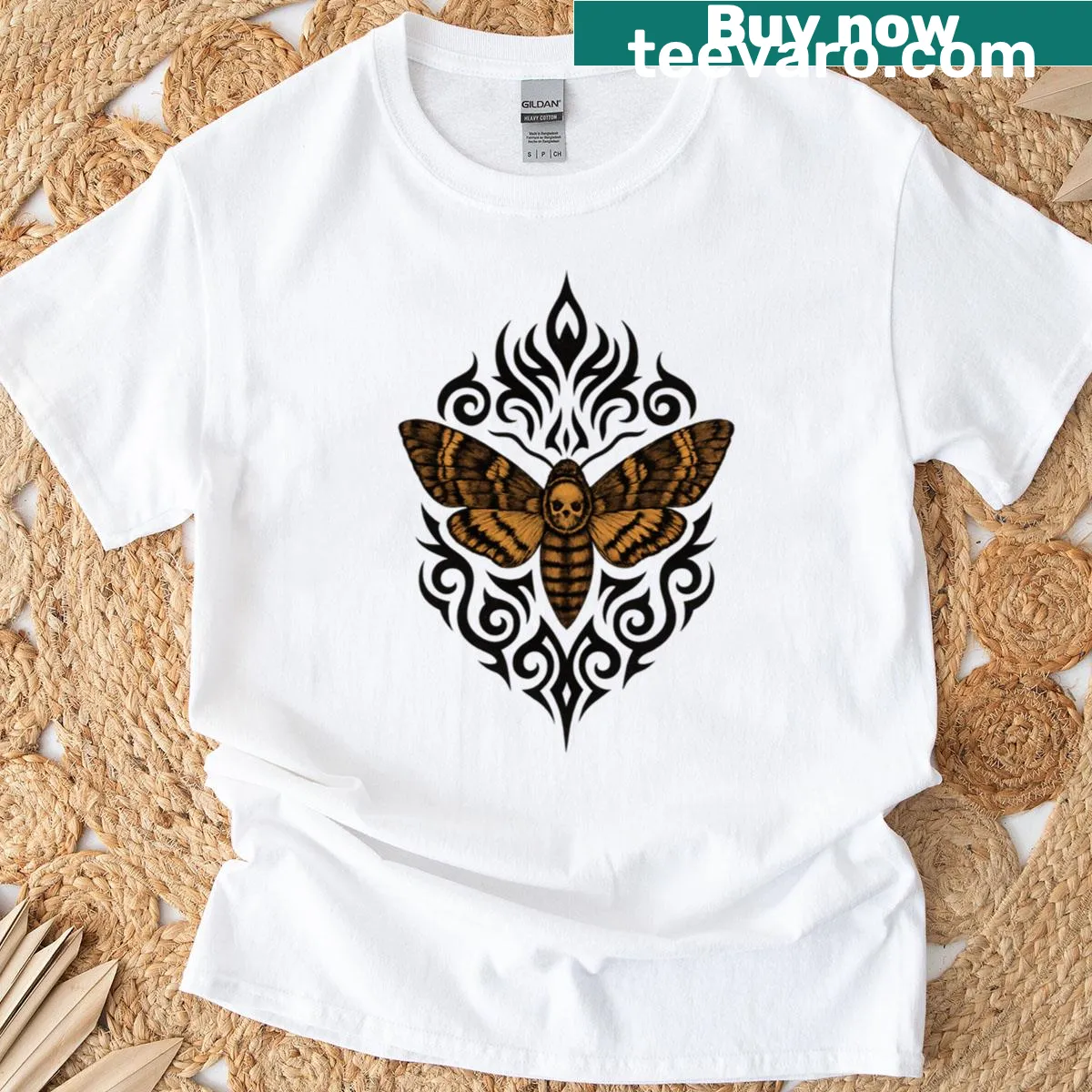 Gothic T-shirt featuring Death's Head Moth and skull illustration — on a men's t-shirt