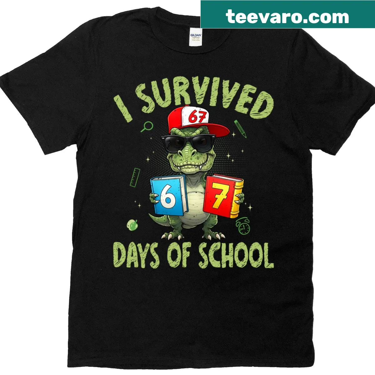 Funny dinosaur t-shirt for kids celebrating school survival days — on a men's t-shirt