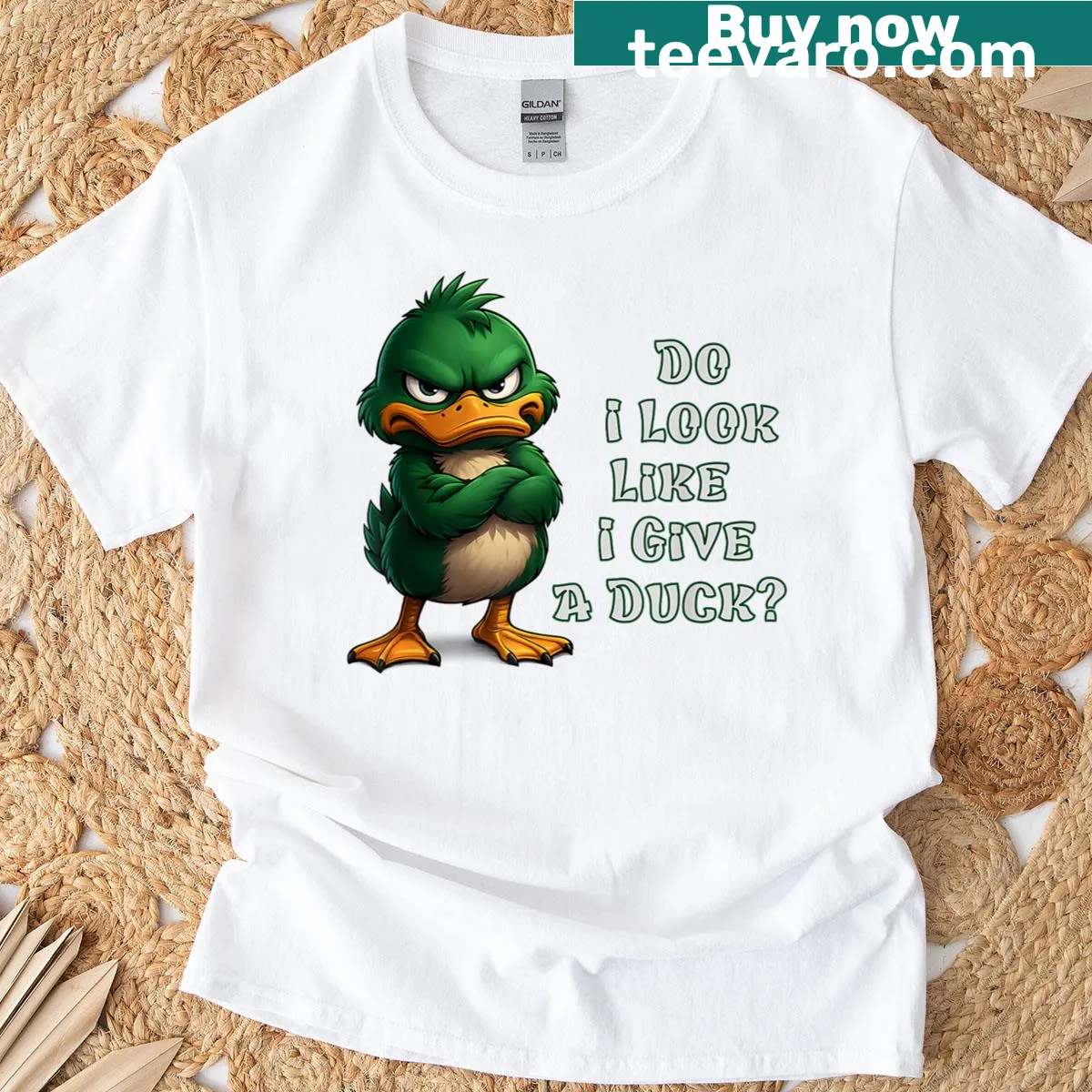 Sarcastic duck-themed t-shirt with humorous text — on a men's t-shirt