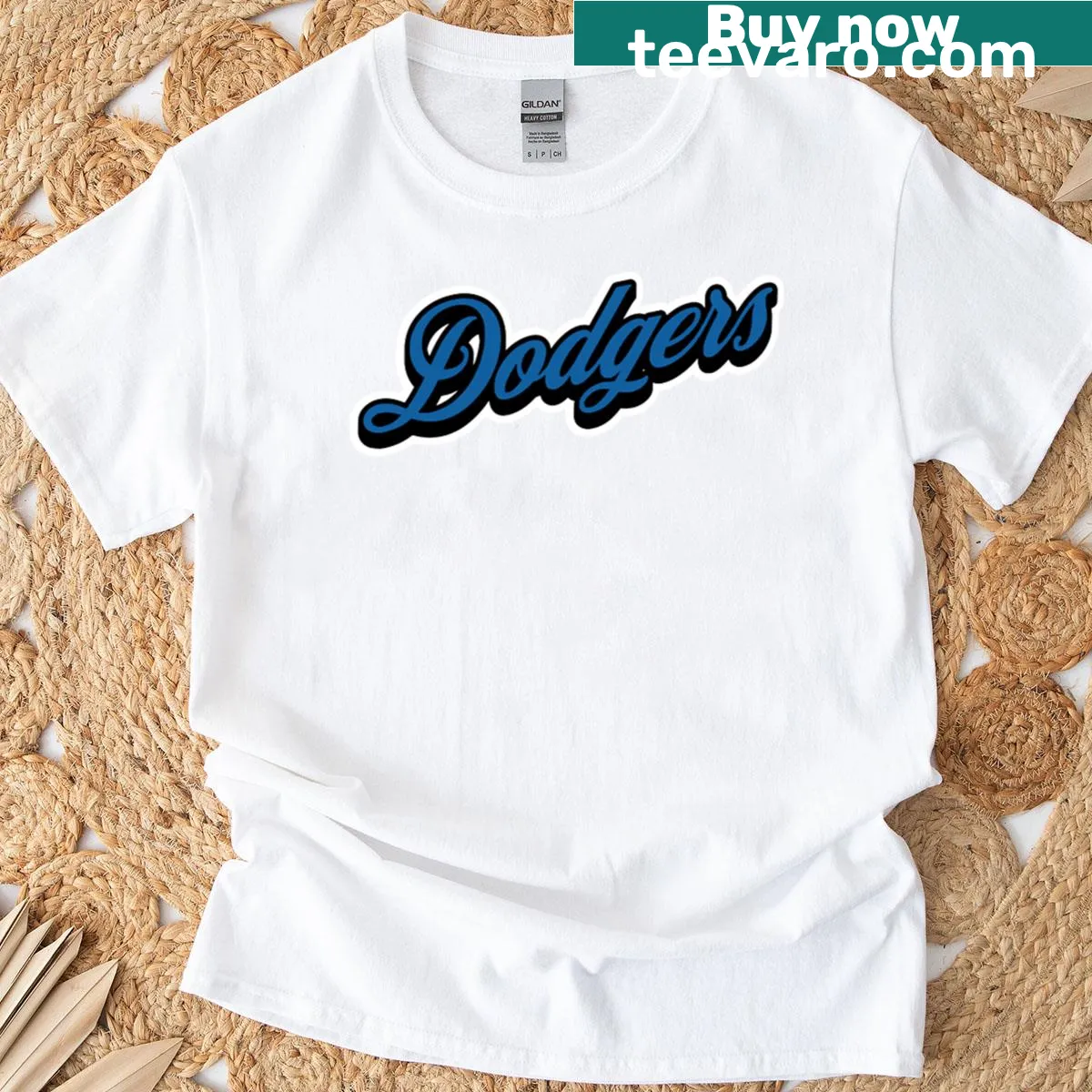 T-shirt featuring the Dodgers logo in a classic design — on a men's t-shirt