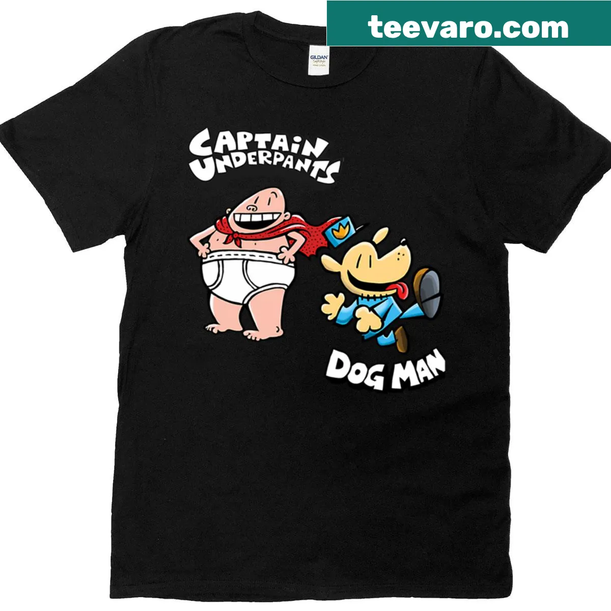 Vintage cartoon Dogman T-shirt for kids featuring playful illustrations — on a men's t-shirt