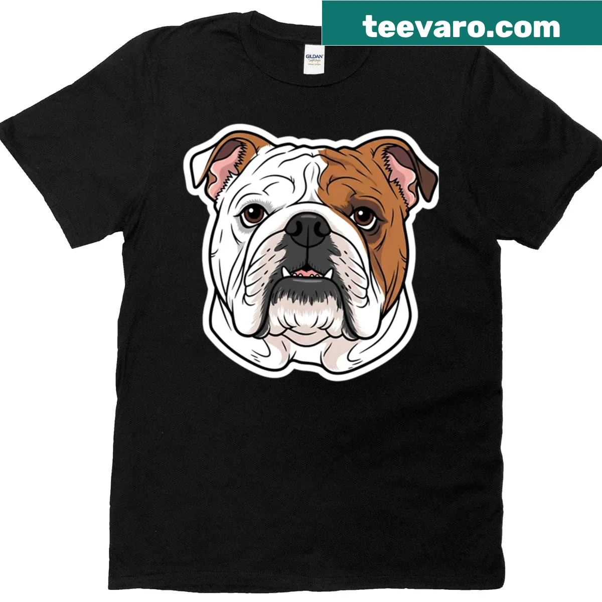 T-shirt featuring a strong bulldog mascot logo illustration — on a men's t-shirt