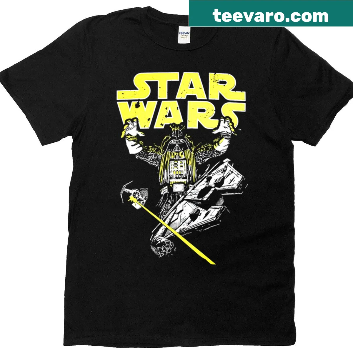 T-shirt celebrating epic battles from galaxy-themed movies — on a men's t-shirt