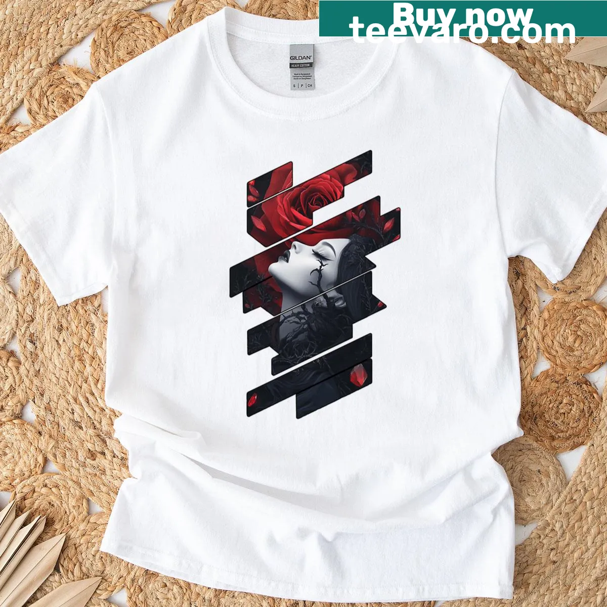 Inspirational graphic T-shirt with a beauty and thorns theme — on a men's t-shirt