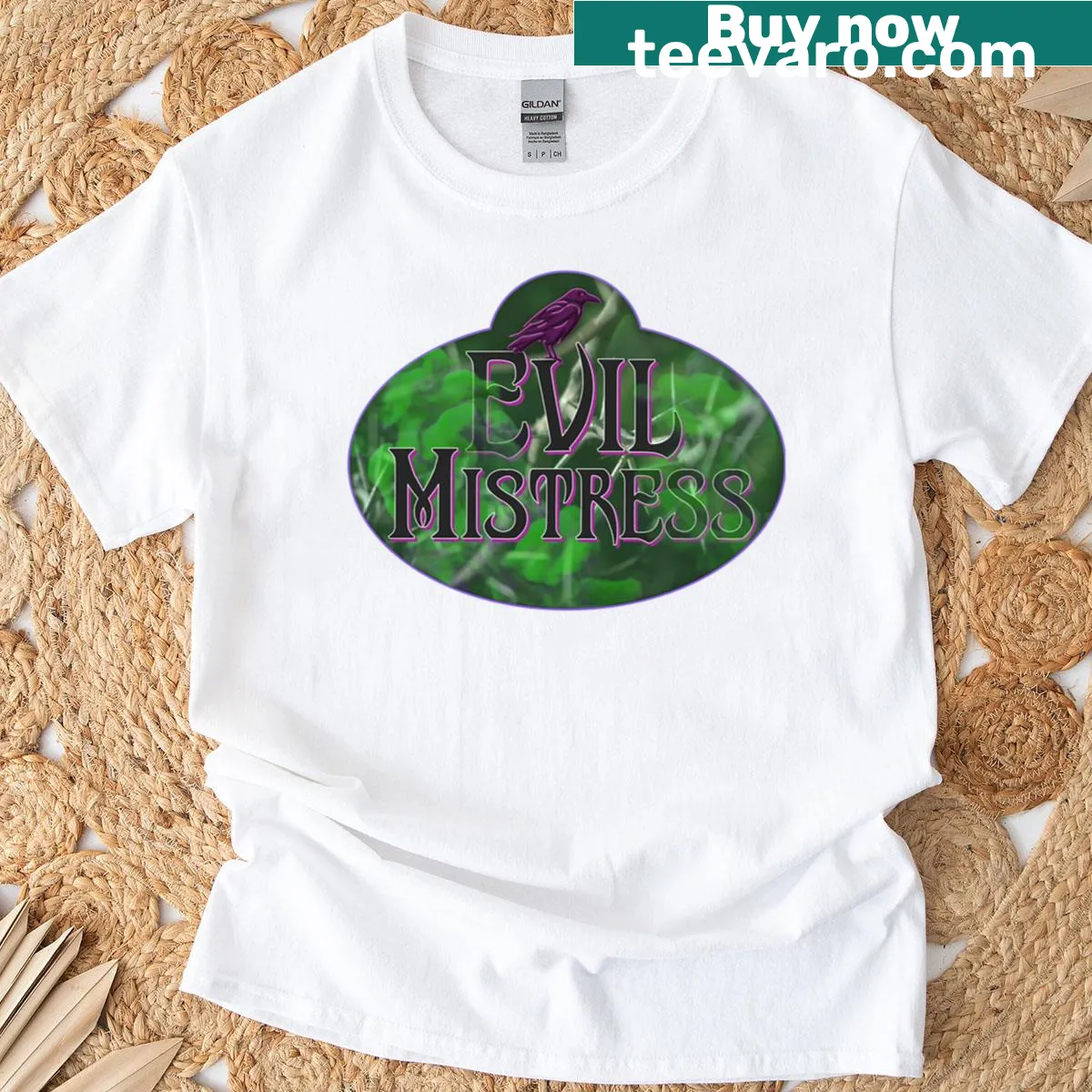Sarcastic T-shirt featuring an Evil Mistress nametag design — on a men's t-shirt