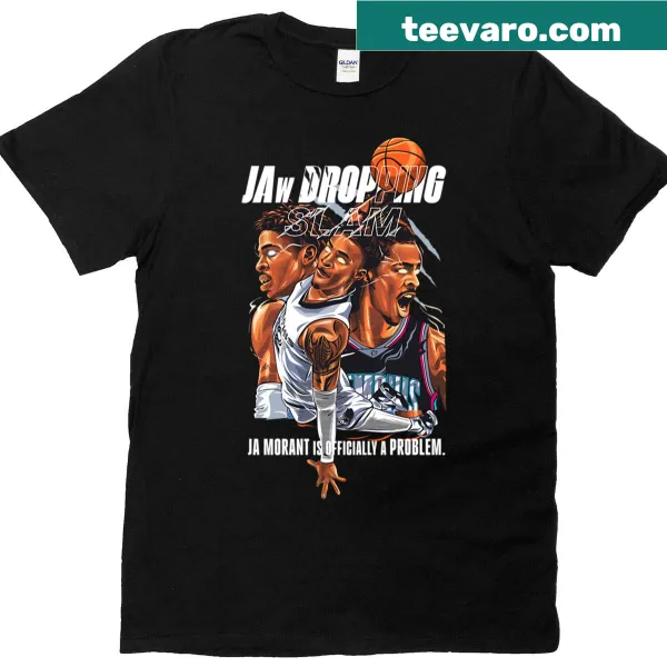 Dynamic t-shirt featuring Ja Morant's slam dunk in poster art style