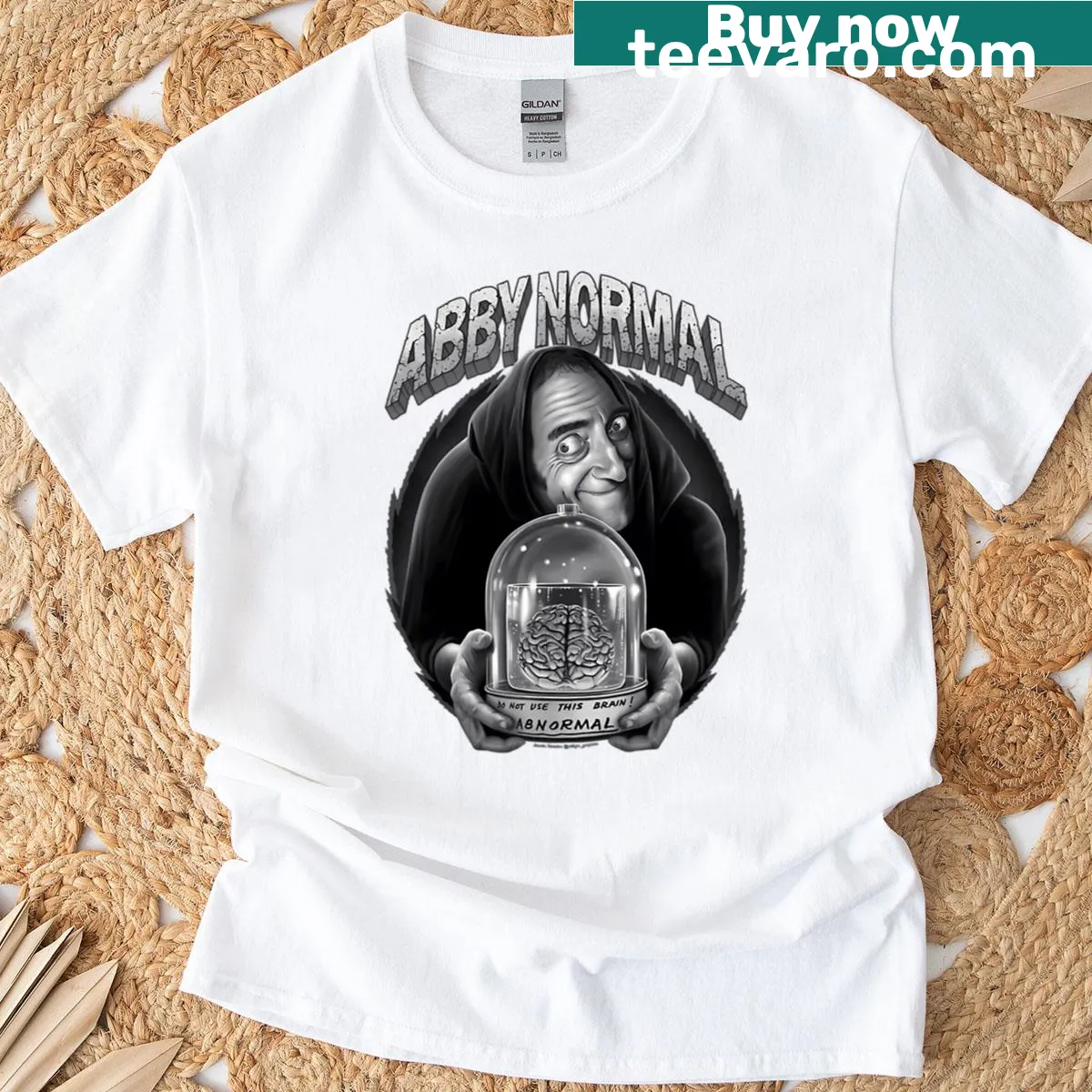Funny Abby Normal t-shirt referencing classic film — on a men's t-shirt