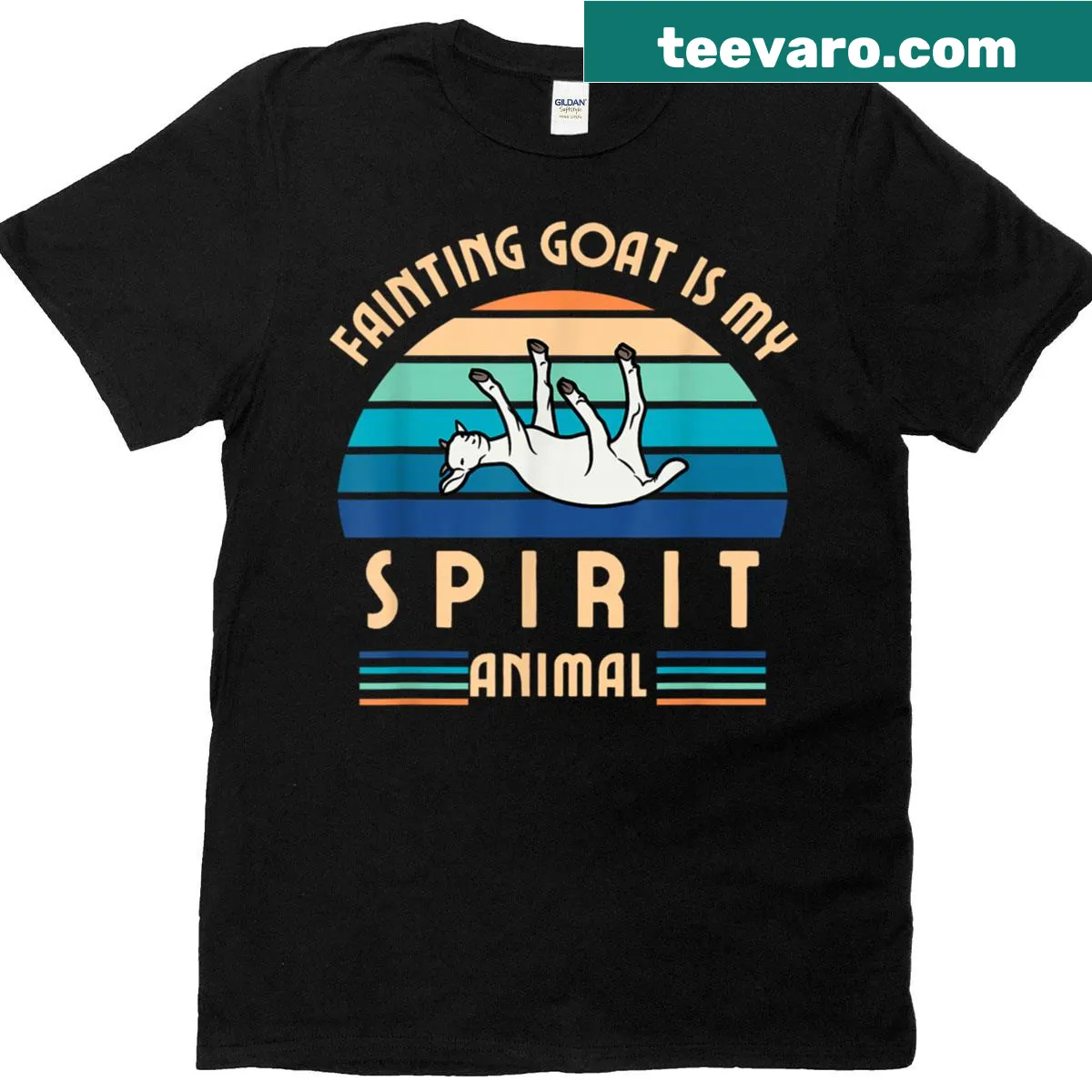 Whimsical T-shirt with fainting goat illustration for animal lovers — on a men's t-shirt