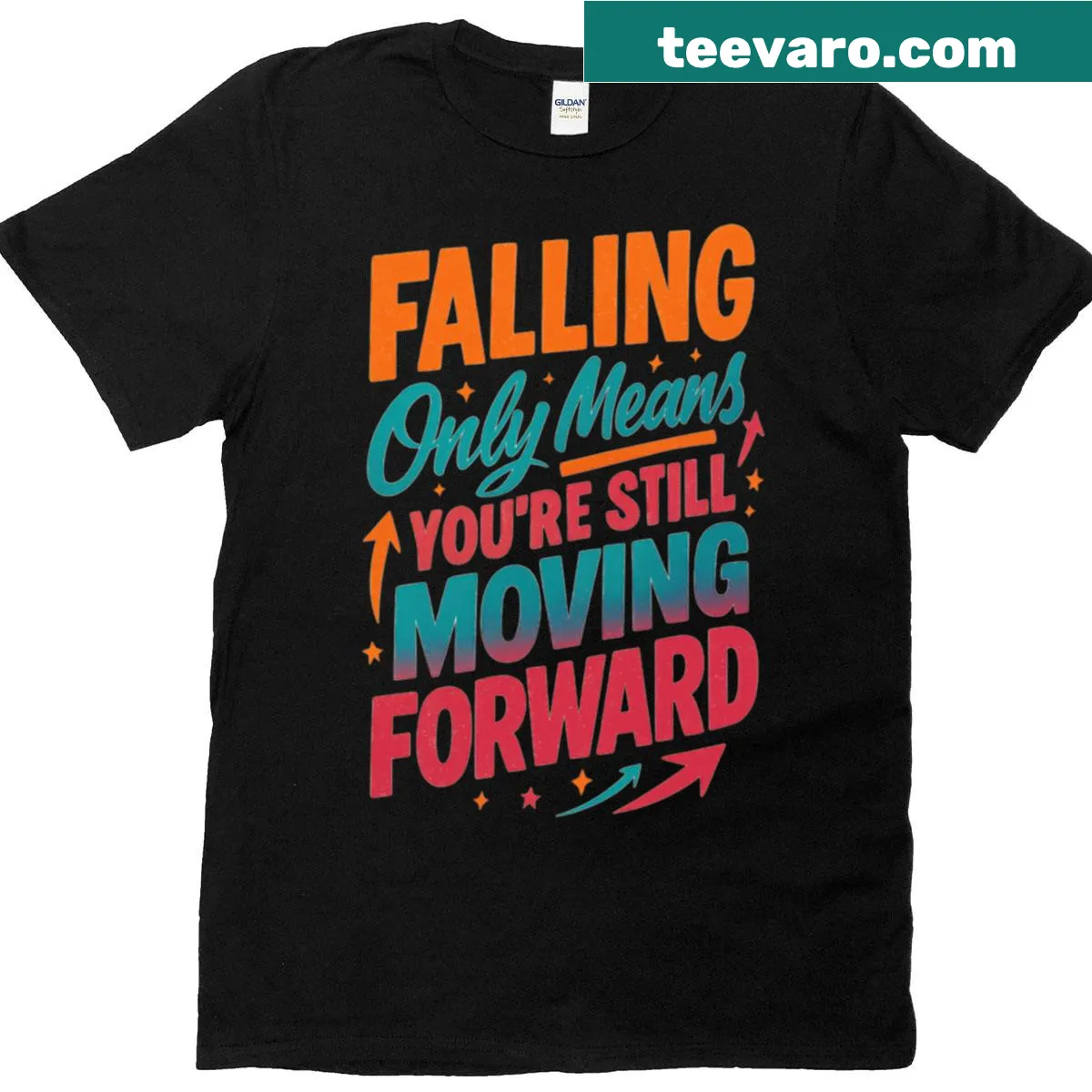 Motivational T-shirt with a quote about falling and moving forward. — on a men's t-shirt