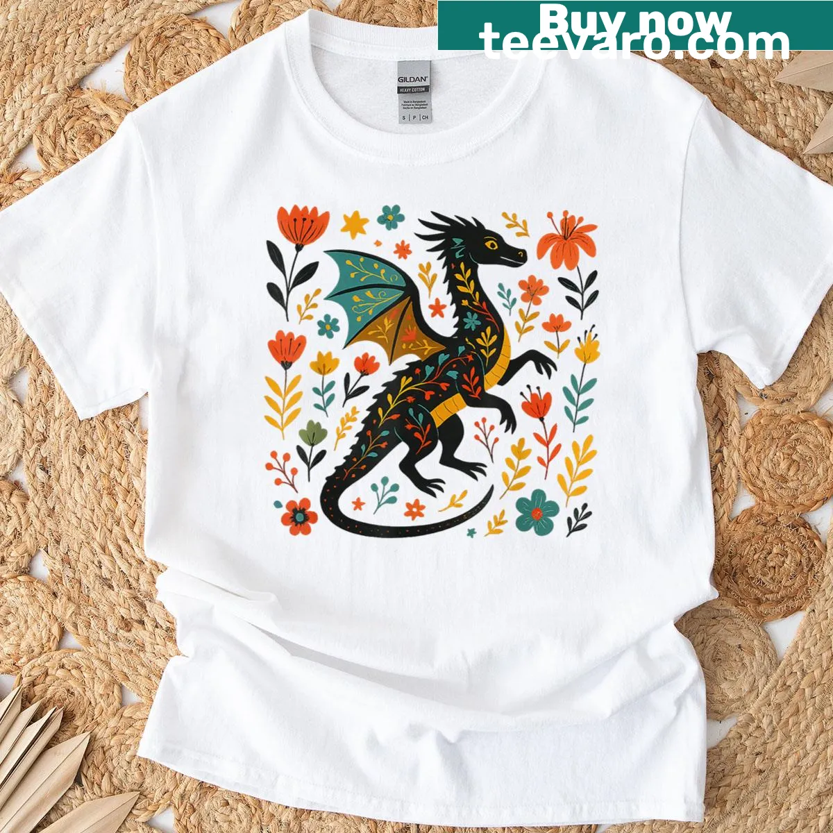 Fantasy book lover t-shirt with a dragon and book-themed graphic — on a men's t-shirt