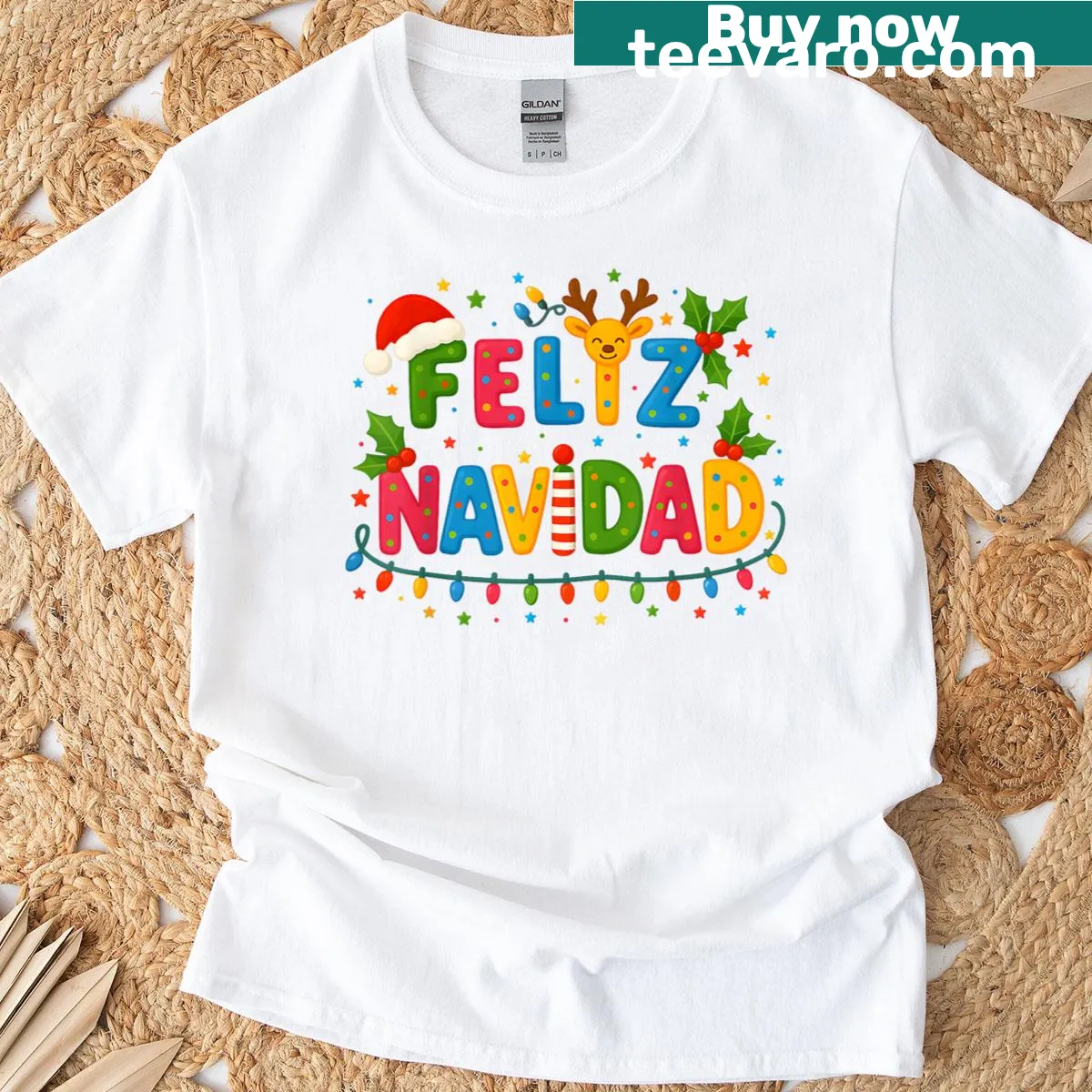 Feliz Navidad 2025 family matching T-shirt with festive design — on a men's t-shirt