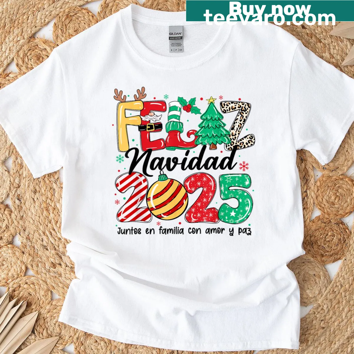 T-shirt featuring 'Feliz Navidad 2025' in festive typography for Christmas — on a men's t-shirt