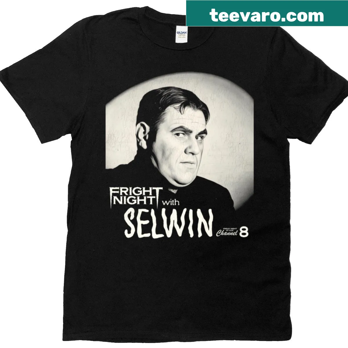 Horror host movie night themed T-shirt — on a men's t-shirt