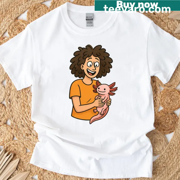 Cute cartoon axolotl caretaker graphic T-shirt