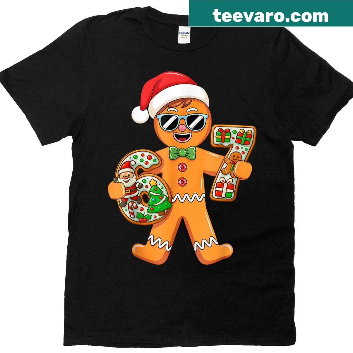 Whimsical gingerbread man graphic for Christmas T-shirt — on a men's t-shirt