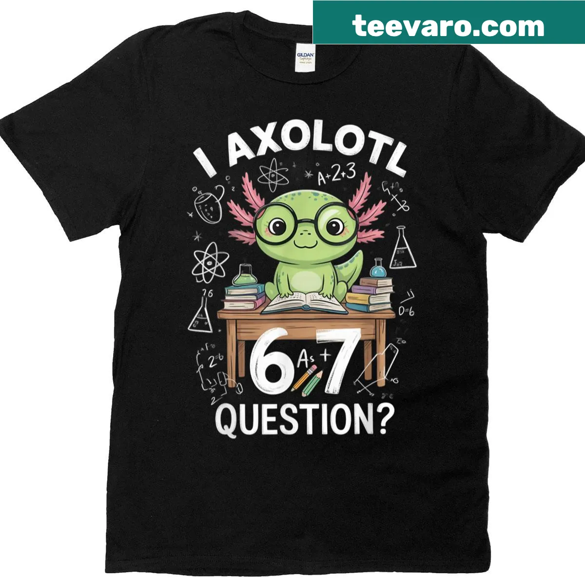 Funny axolotl science T-shirt with humorous text — on a men's t-shirt