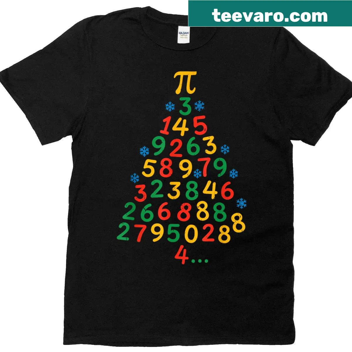 Christmas tree with pi symbol graphic on a math teacher tee — on a men's t-shirt