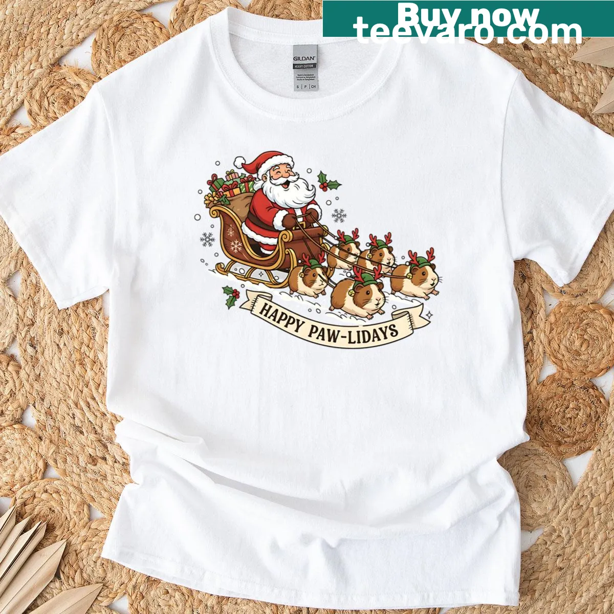 Cute Christmas T-shirt with Santa guinea pig illustration — on a men's t-shirt