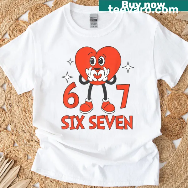 Funny Valentine's t-shirt with hearts and six seven meme