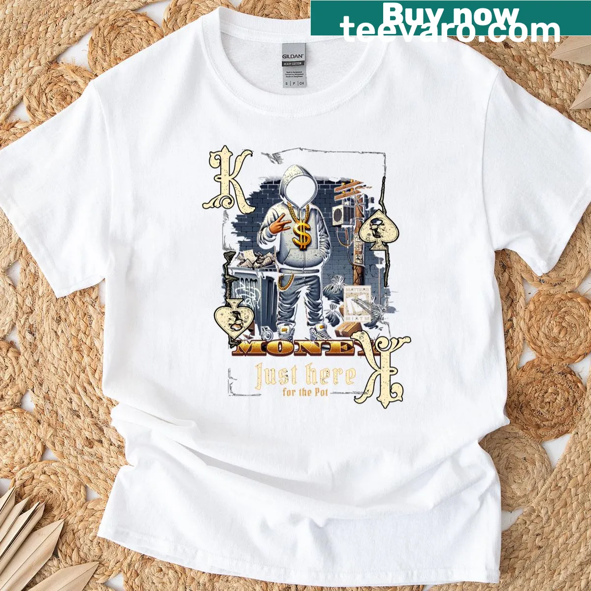 Gambling King T-shirt with spade symbol and funny text — on a men's t-shirt