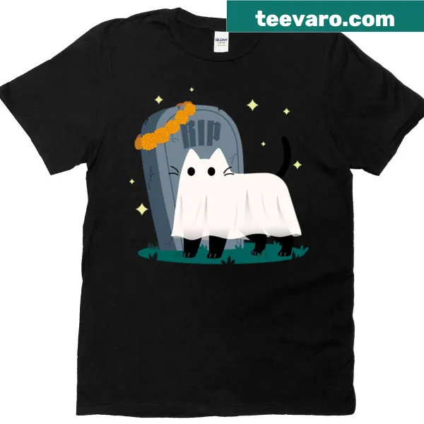Cute ghost cat illustration on a t-shirt