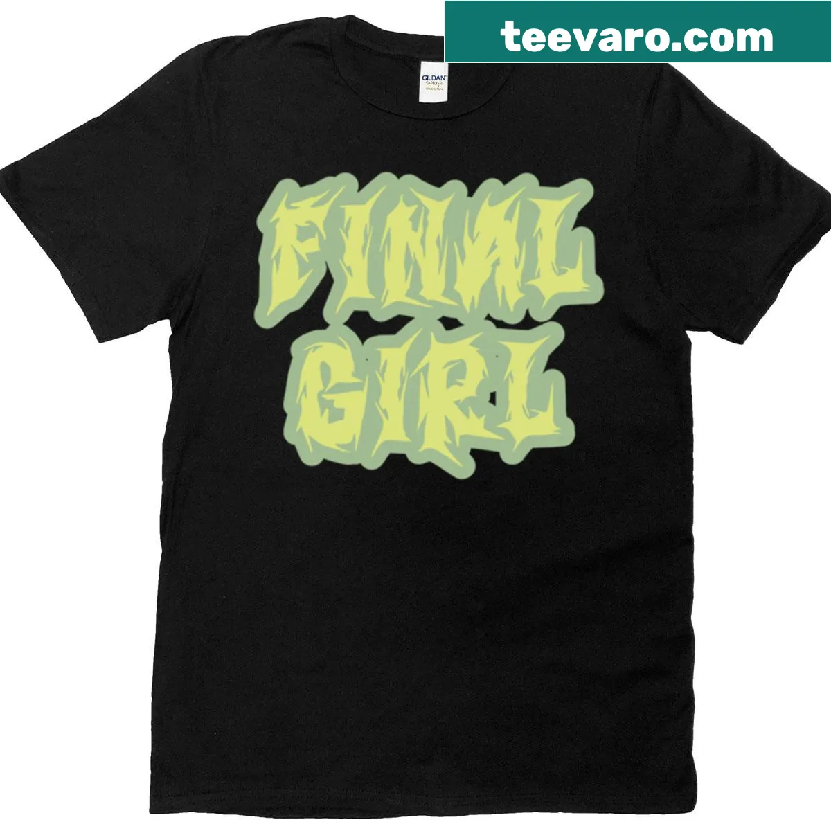 T-shirt celebrating the Final Girl concept in horror films with unique graphic. — on a men's t-shirt