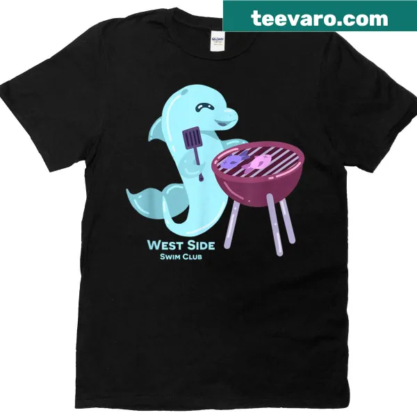 Playful t-shirt featuring a dolphin in a humorous grilling scene.
