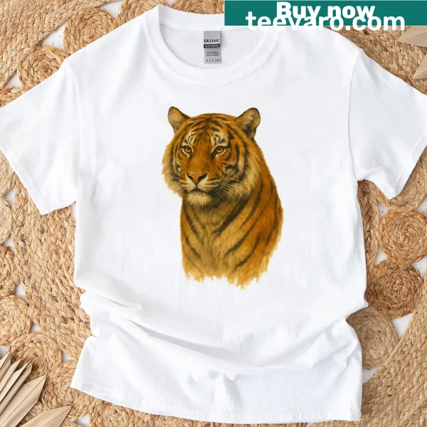 T-shirt featuring a detailed tiger portrait illustration