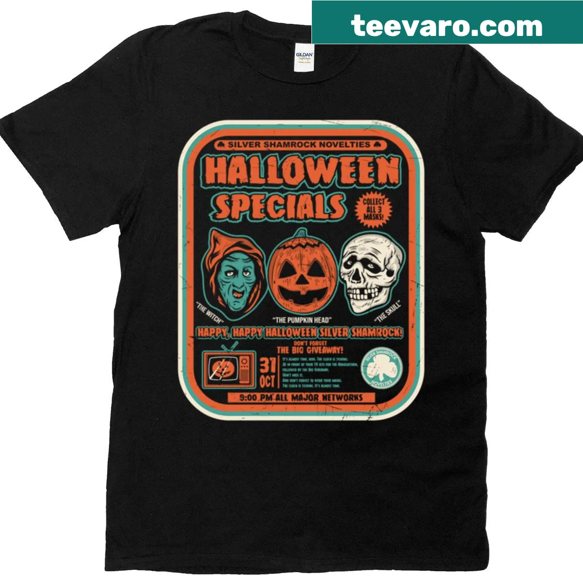 Vintage-style t-shirt featuring Season of the Witch Halloween design — on a men's t-shirt