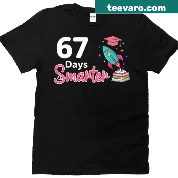 Cheerful T-shirt for kids celebrating '67 days smarter'.
