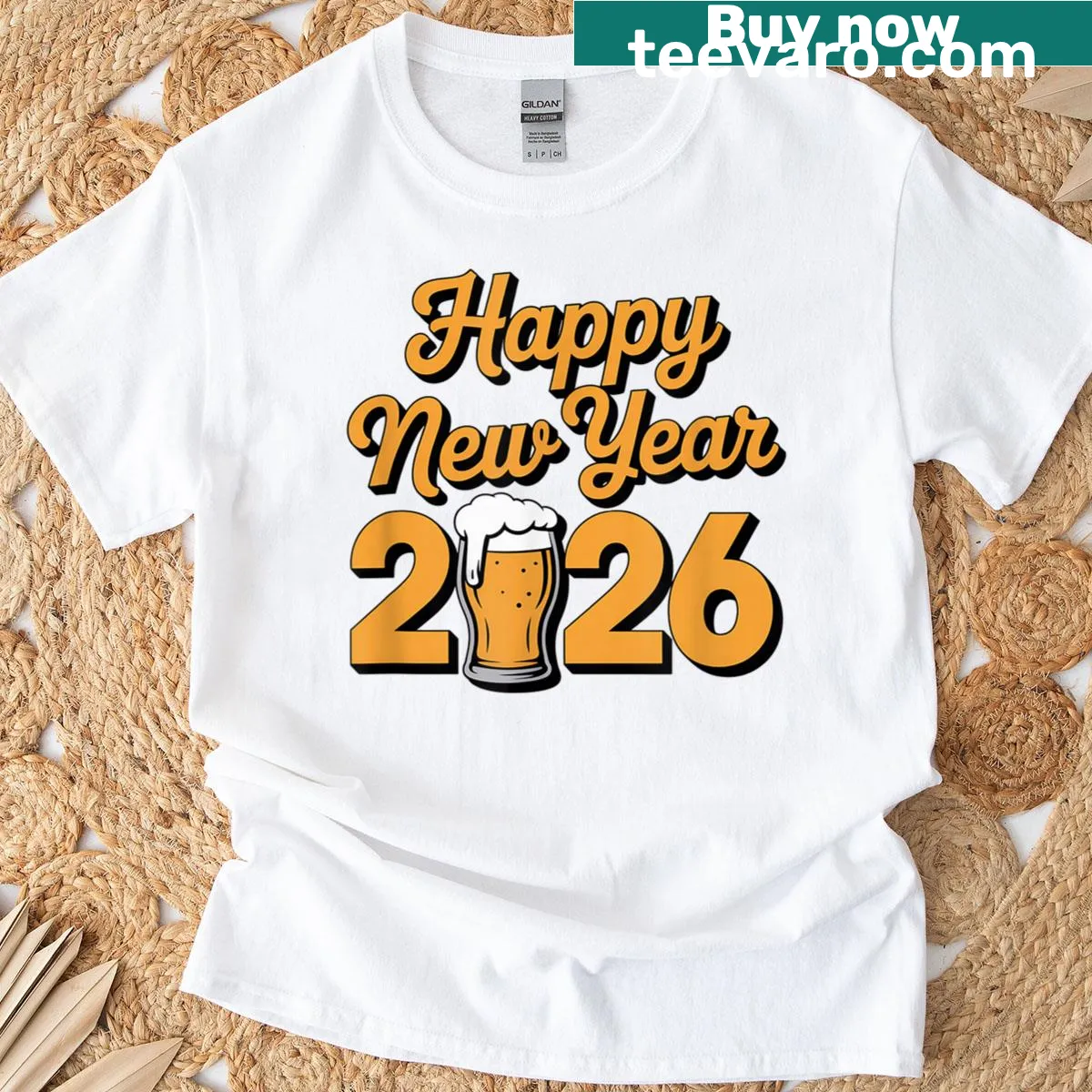 New Year 2026 t-shirt with humorous beverage text — on a men's t-shirt