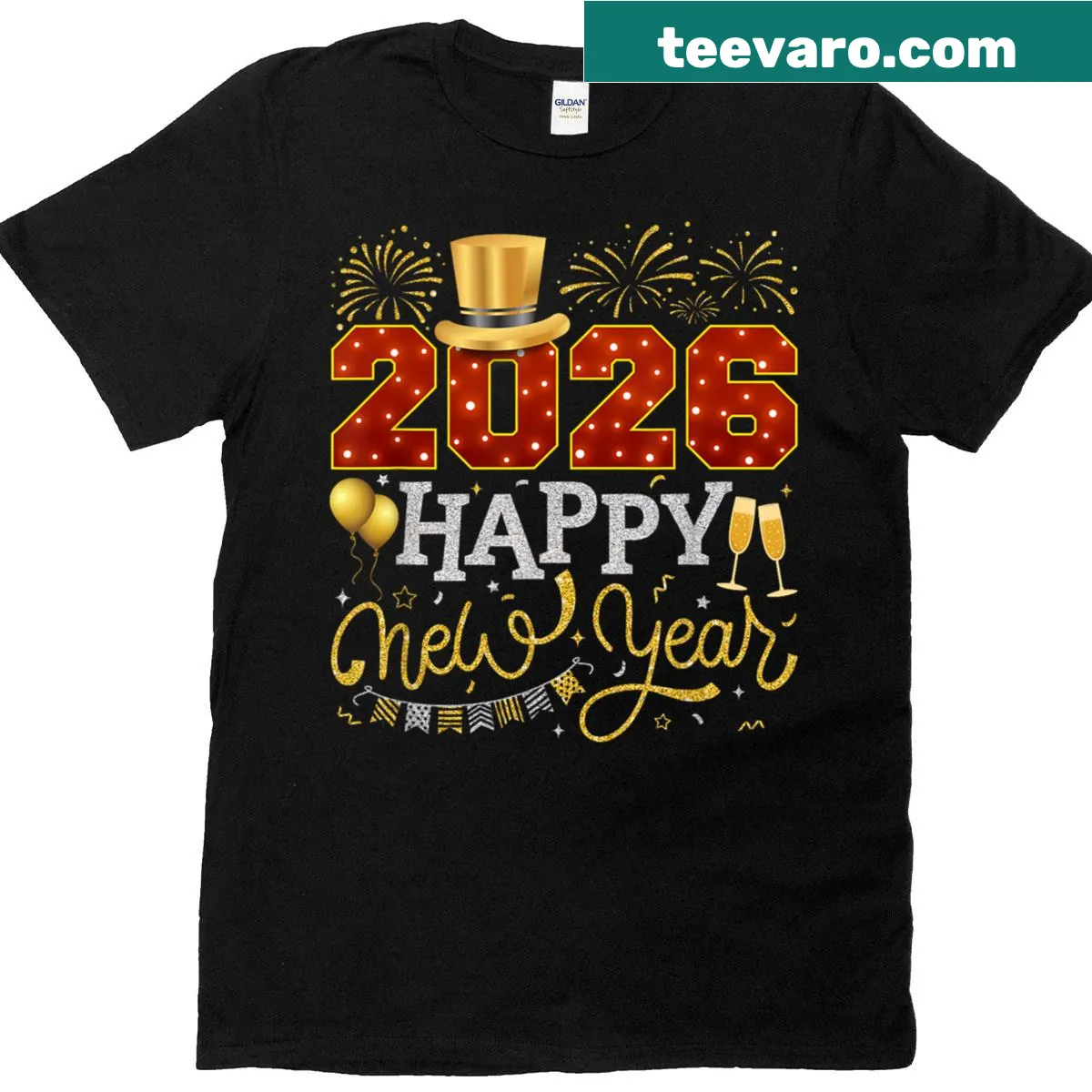 Family matching New Year 2026 t-shirt with balloon design — on a men's t-shirt