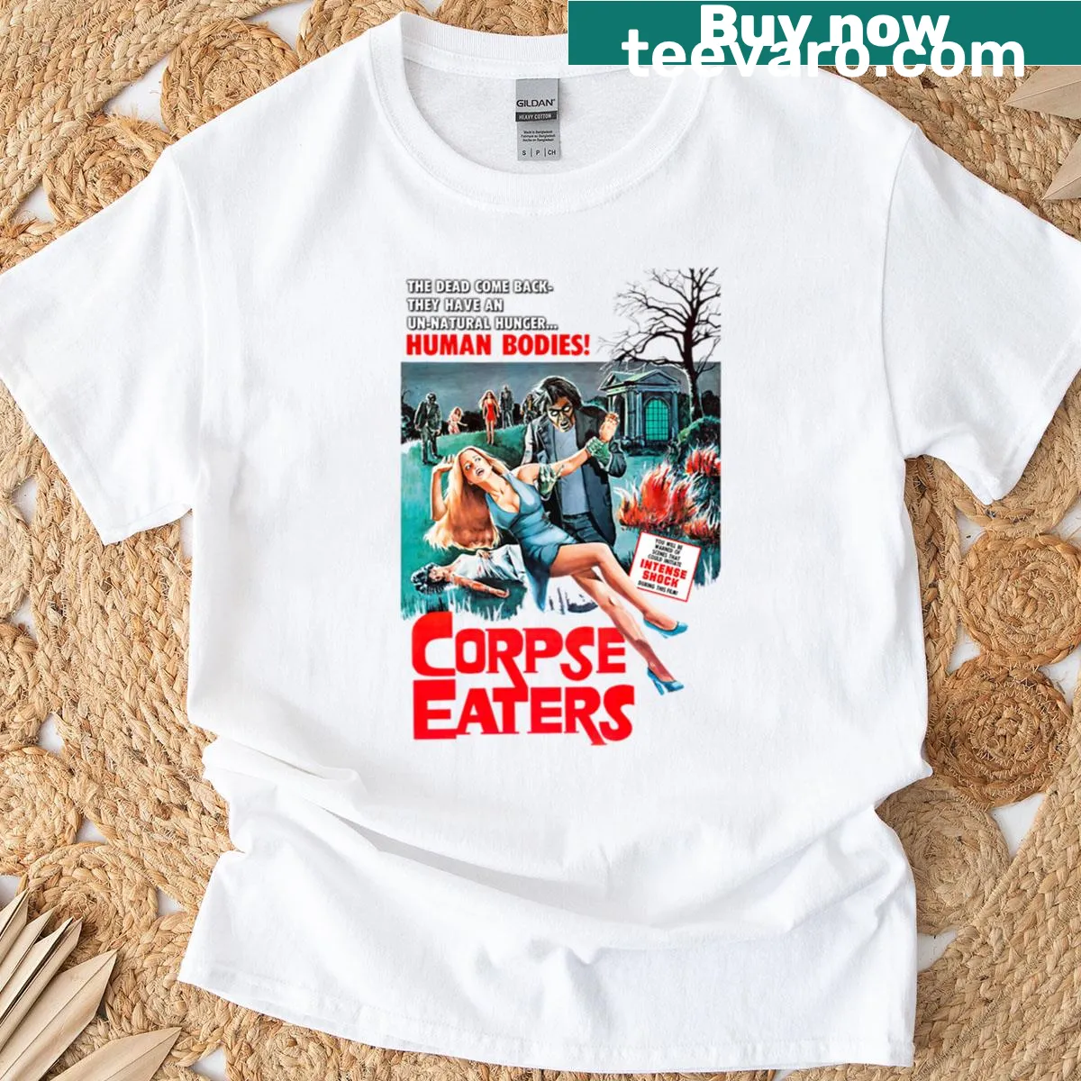 Vintage distressed tee inspired by grindhouse horror films — on a men's t-shirt