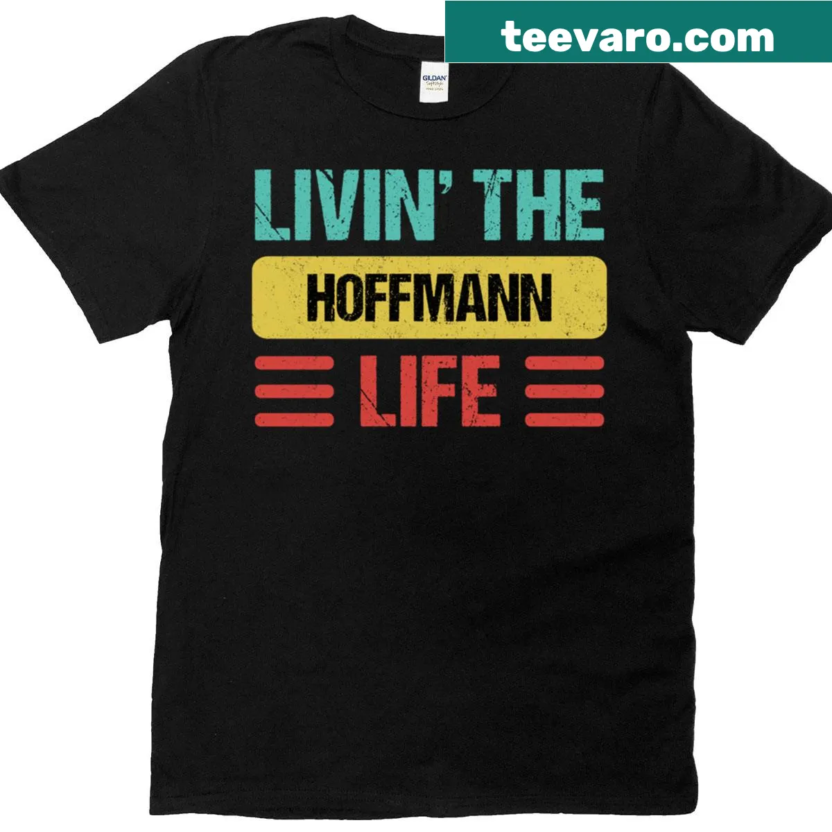 Hoffmann Name T-shirt featuring bold typography of the surname. — on a men's t-shirt