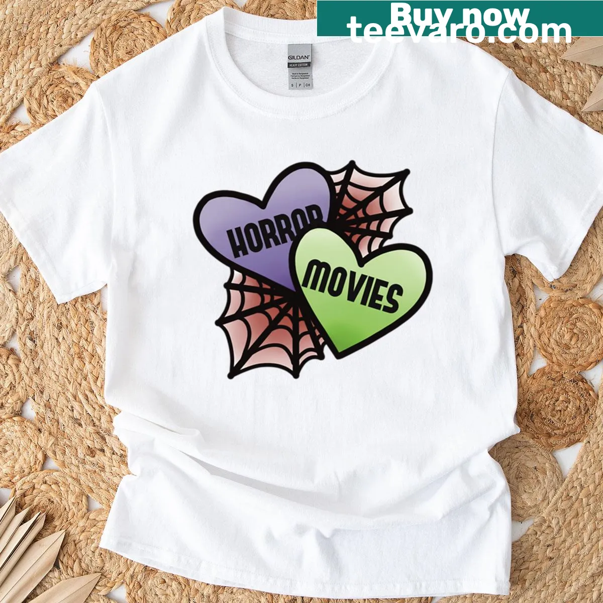 T-shirt with graphic celebrating horror movie themes — on a men's t-shirt
