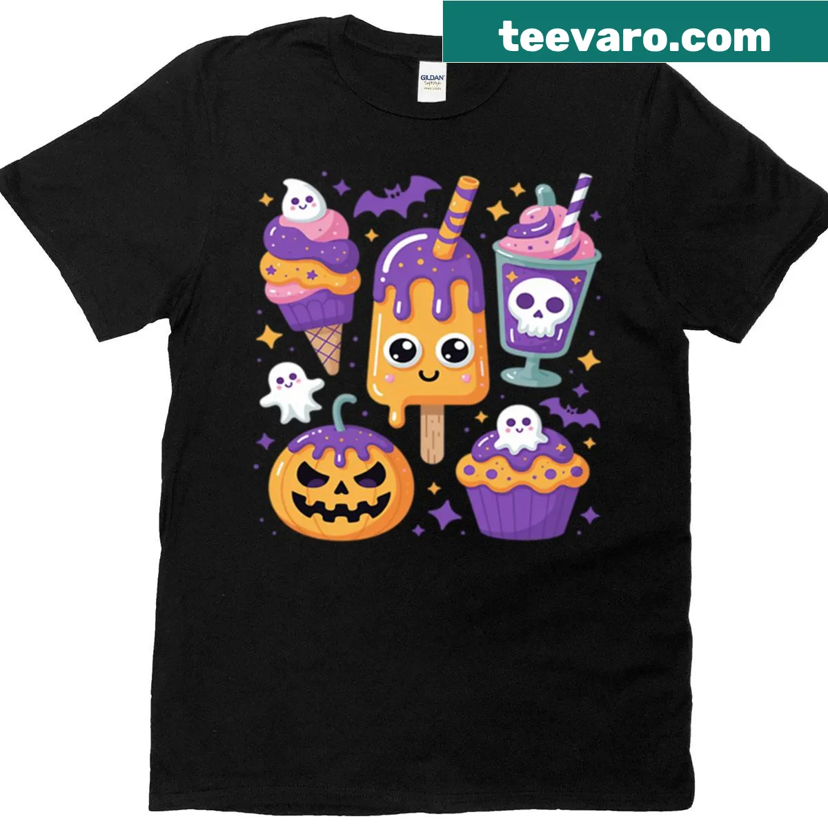 Cartoon t-shirt featuring horror movie themed popsicles for Summerween — on a men's t-shirt