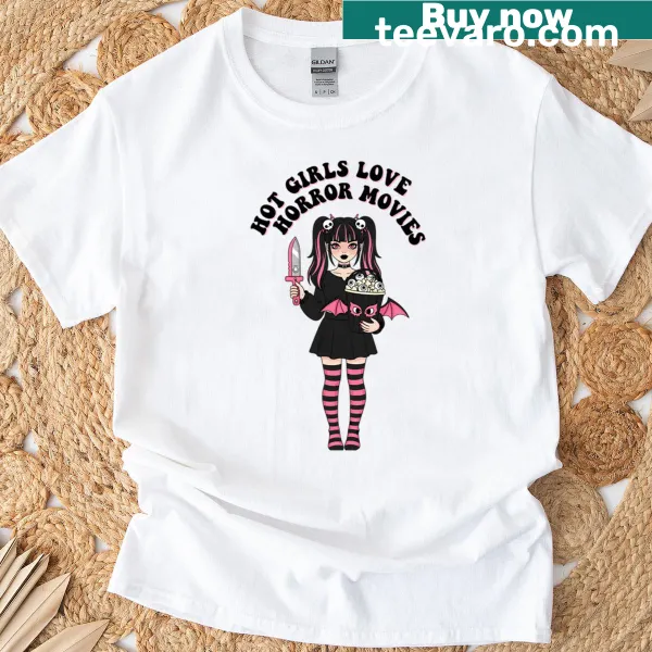 Retro horror-themed t-shirt featuring a stylish horror girl design